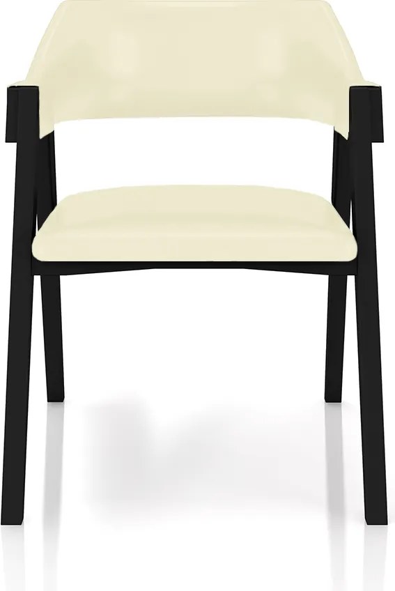 Cadeira Sala de Jantar e Jogos Carteados Madeira Maciça Poker PU OffWhite/Preto G42 - Gran Belo