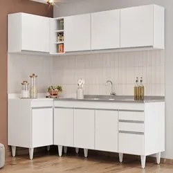 Armário de Cozinha Modulado de Canto Direito 4 Peças CP42 com Pia Inox
