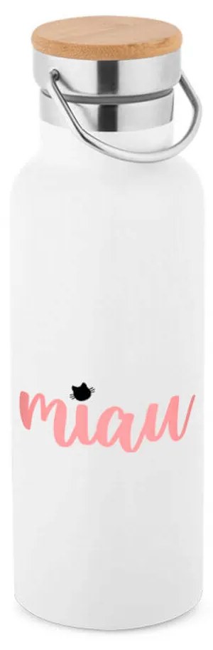 Garrafa Térmica 500 ml Gata Gatinha Miau Tamapa Bambu - Branco