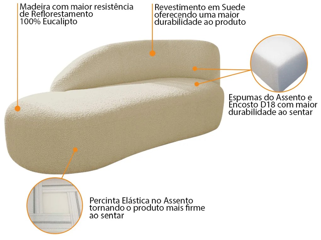 Divã Recamier Curvo Luna 140cm Lado Esquerdo Suede - ADJ Decor