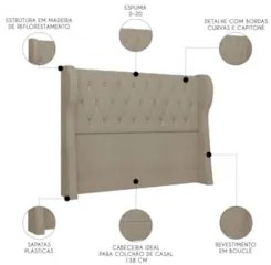 Cabeceira Casal Cama Box 140cm Malva Z04 Boucle Capuccino - Mpozenato