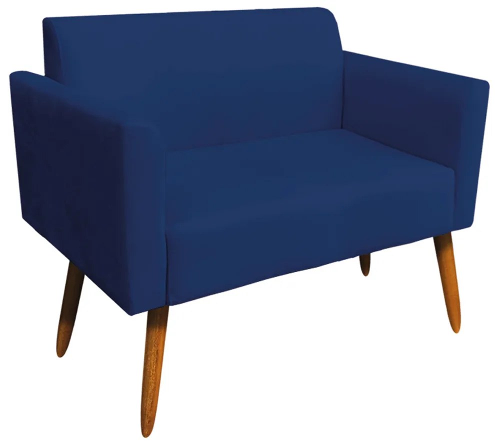 Poltrona Namoradeira Decorativa Isabella Pés Palito Madeira Suede Azul Marinho G19 - Gran Belo