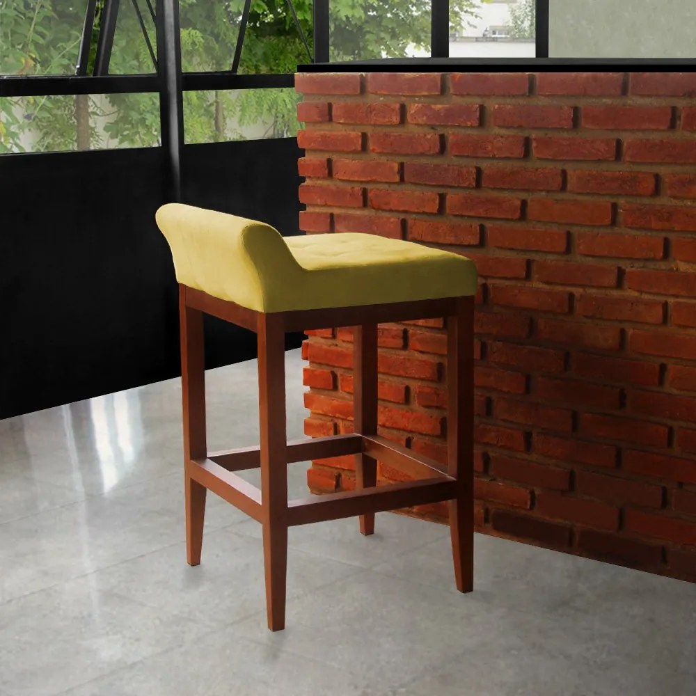 kit 2 Banquetas Alta Lotus Base Madeira Maciça Estofada Suede Amarelo