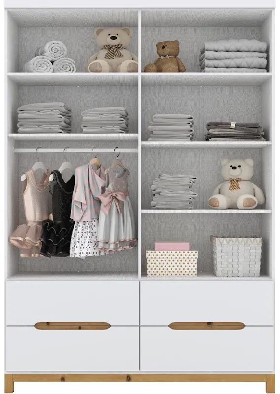 Roupeiro Guarda Roupa Infantil 4 Portas 4 Gavetas Branco MDF