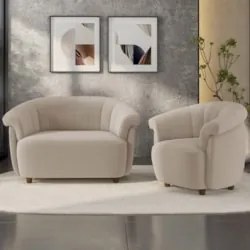 Sofá 2 Lugares 150cm e Poltrona Lykan Veludo Bege Z32       - Mpozenat