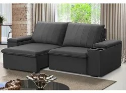 Sofá Retrátil Reclinável 3 Lugares 205cm Baluart F05 Veludo Grafite -