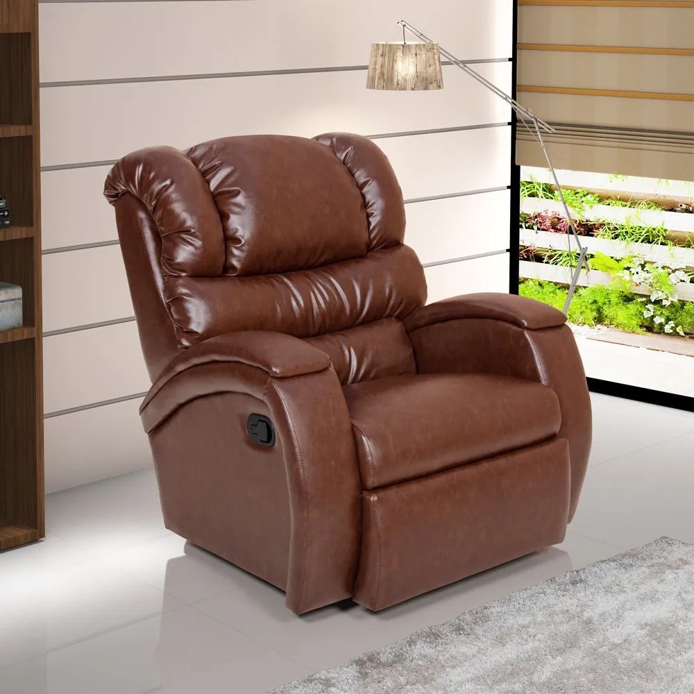 Poltrona do Papai Reclinável Giratória e Balanço Zero Wall com Gatilho Oasis PU Sintético Caramelo Brilho G23 - Gran Belo