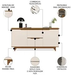 Buffet Aparador para Sala de Jantar 163cm Flow Off/Freijó - EJ Móveis