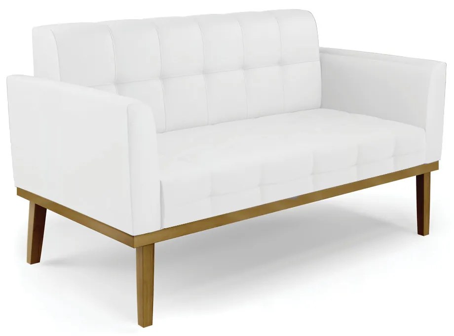 Poltrona Namoradeira Decorativa Karen Pés Fixo em Madeira Castanho PU Branco G19 - Gran Belo