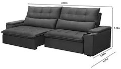 Sofá Retrátil Reclinável 3 Lugares 250cm Moritz F05 Veludo Grafite - M