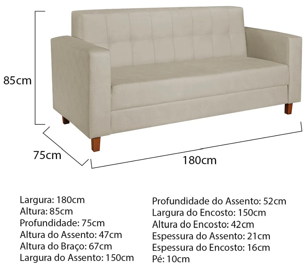 Sofá 2 Lugares Denver Linho Bege - ADJ Decor