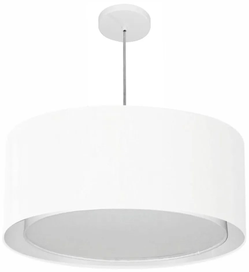 Lustre Pendente Cilíndrico Duplo Md-4291 Cúpula em Tecido 60x30cm Branco - Bivolt