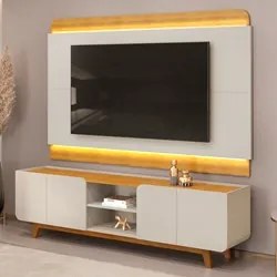 Painel Para TV 75 Pol e Rack Bancada Com LED 220cm Collie D04 Cedro/Ba
