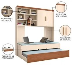 Quarto Infantil Modulado 2 Portas Com Bicama Chiara Off White/Carvalho