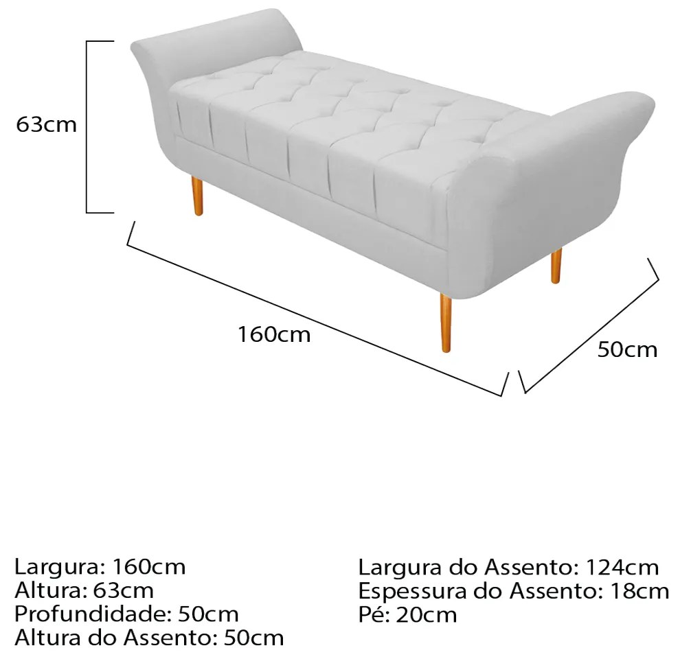 Recamier Estofado Ari 160 cm Queen Size Corano Branco - ADJ Decor