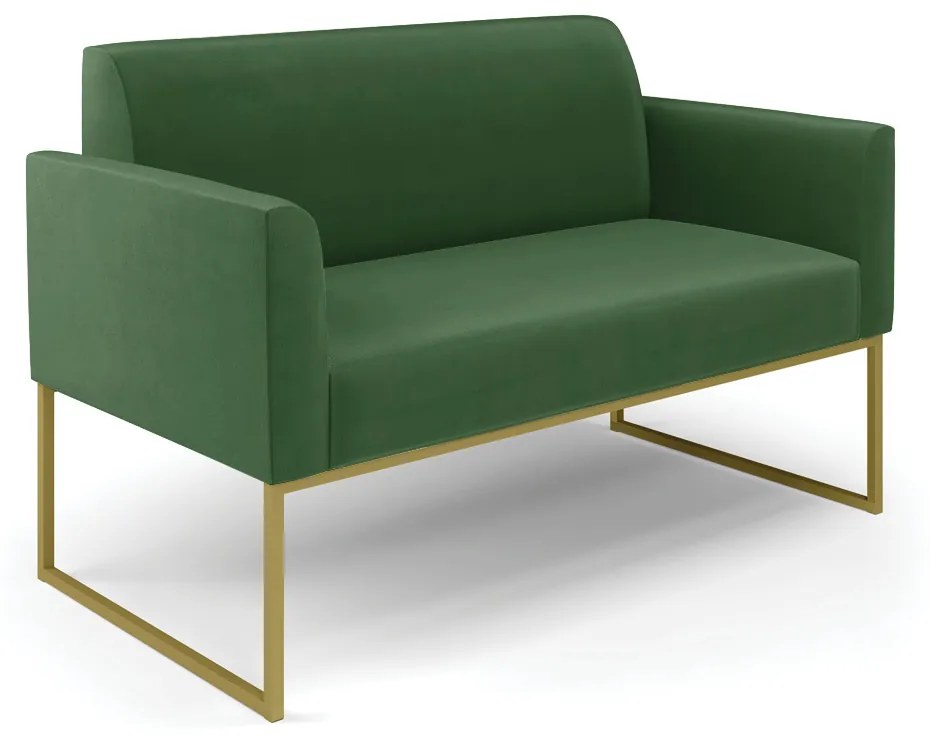 Sofá Namoradeira com Poltrona Base Industrial Dourado Marisa Suede D03 - D'Rossi - Verde