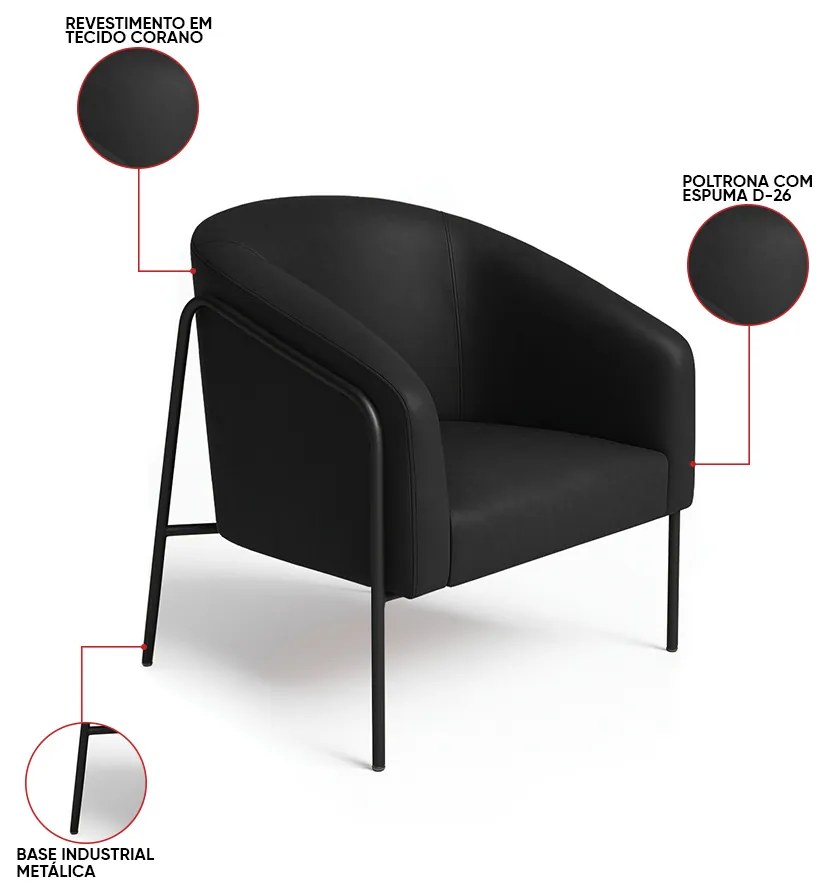 Poltrona Sala Industrial Alta Preto Stella Sintético PU D03 - D'Rossi - Preto