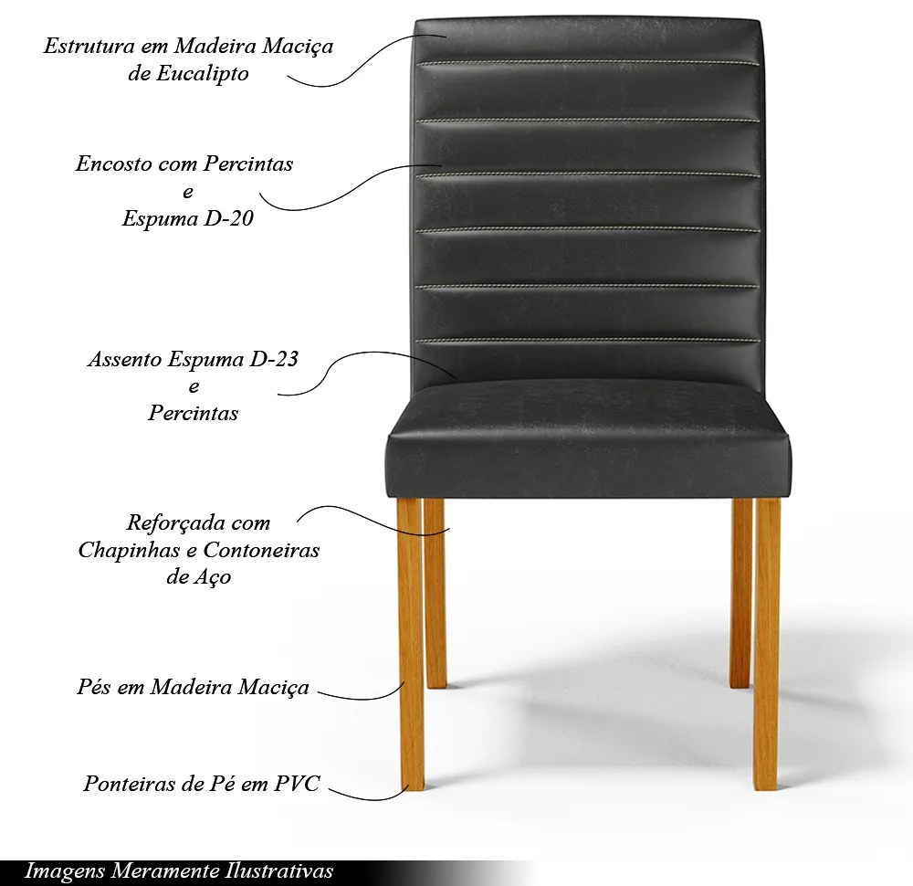Kit 5 Cadeiras de Sala de Jantar Estofadas Veiga Madeira Maciça PU Preto G78 - Gran Belo