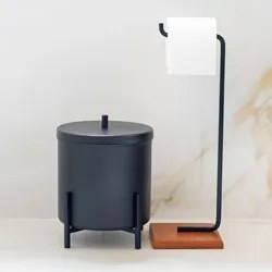 Lixeira e Porta Papel Higiênico com Base de Madeira Glam D09 Preto - M