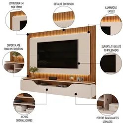 Painel Ripado para TV 70 Pol com Bancada Suspensa 210cm Trevis D04 Off