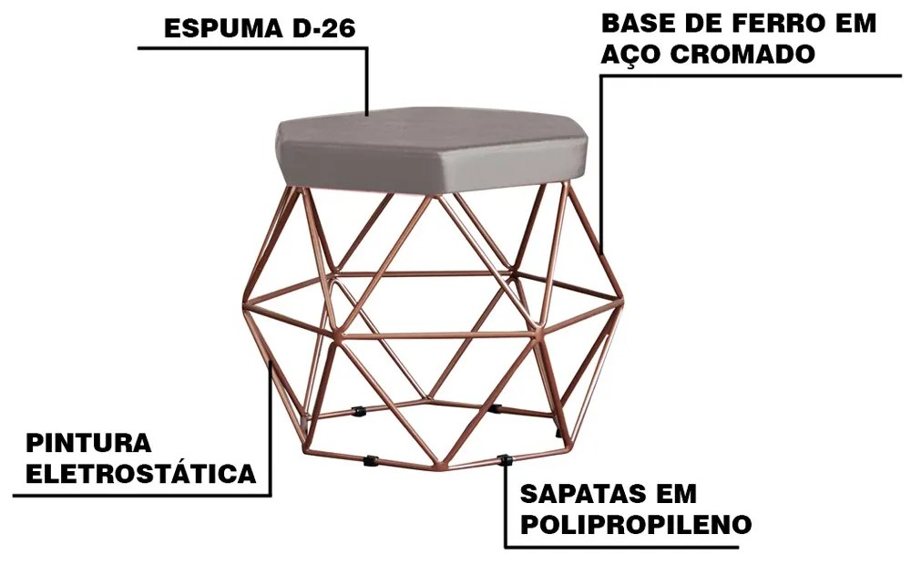 Kit 2 Puff Decorativo Base Bronze Elsa Suede Cinza G41 - Gran Belo
