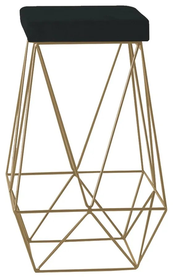 Banqueta Decorativa Kathy Base Gold Veludo Preto G41 - Gran Belo