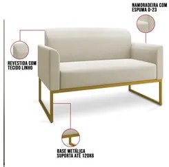 Kit Namoradeira e 1 Poltrona Decorativa Base Industrial Dourada Maress