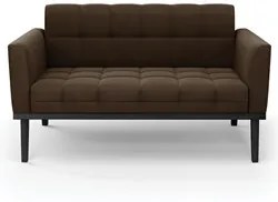 Sofá Namoradeira e 1 Poltrona Base Madeira Preto Ana Suede Marrom - Ib