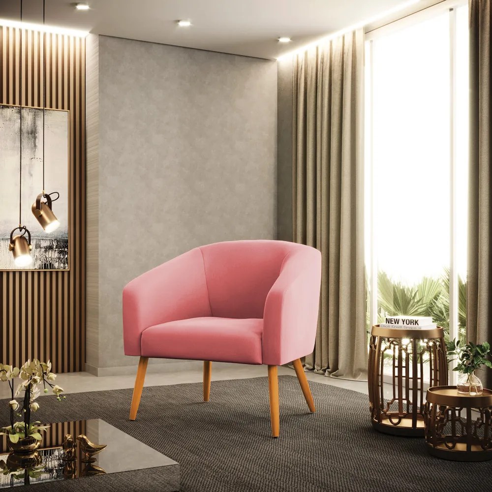 Poltrona Decorativa Pé Palito Castanho kit 2 Stella Suede Rosê D03 - D'Rossi