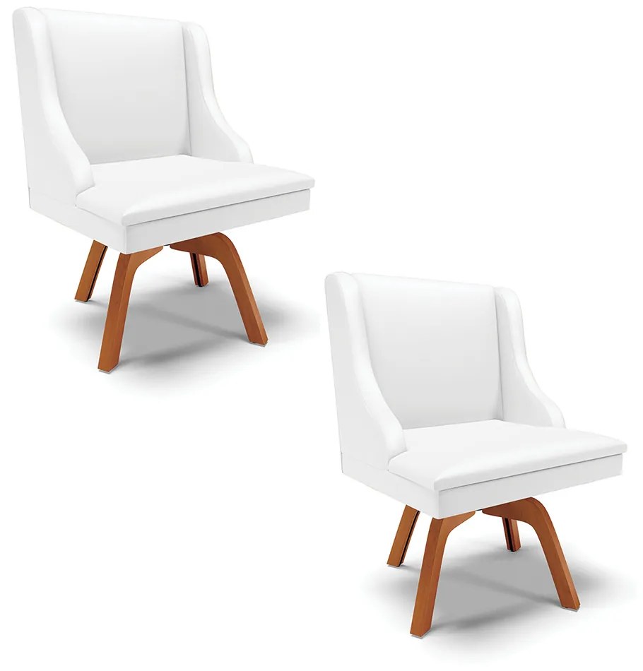 Kit 02 Cadeiras de Jantar Liz Corino Branco Base Giratória de Madeira Mm35 D03 - D'Rossi