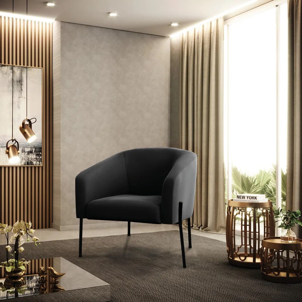Poltrona Sala Decorativa Pé de Ferro Preto Kit 2 Stella Suede D03 - D'Rossi - Preto
