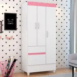 Guarda Roupa Flex 3 Portas 2 Gavetas Wind D02 Branco/Rosa/Branco - Mpo