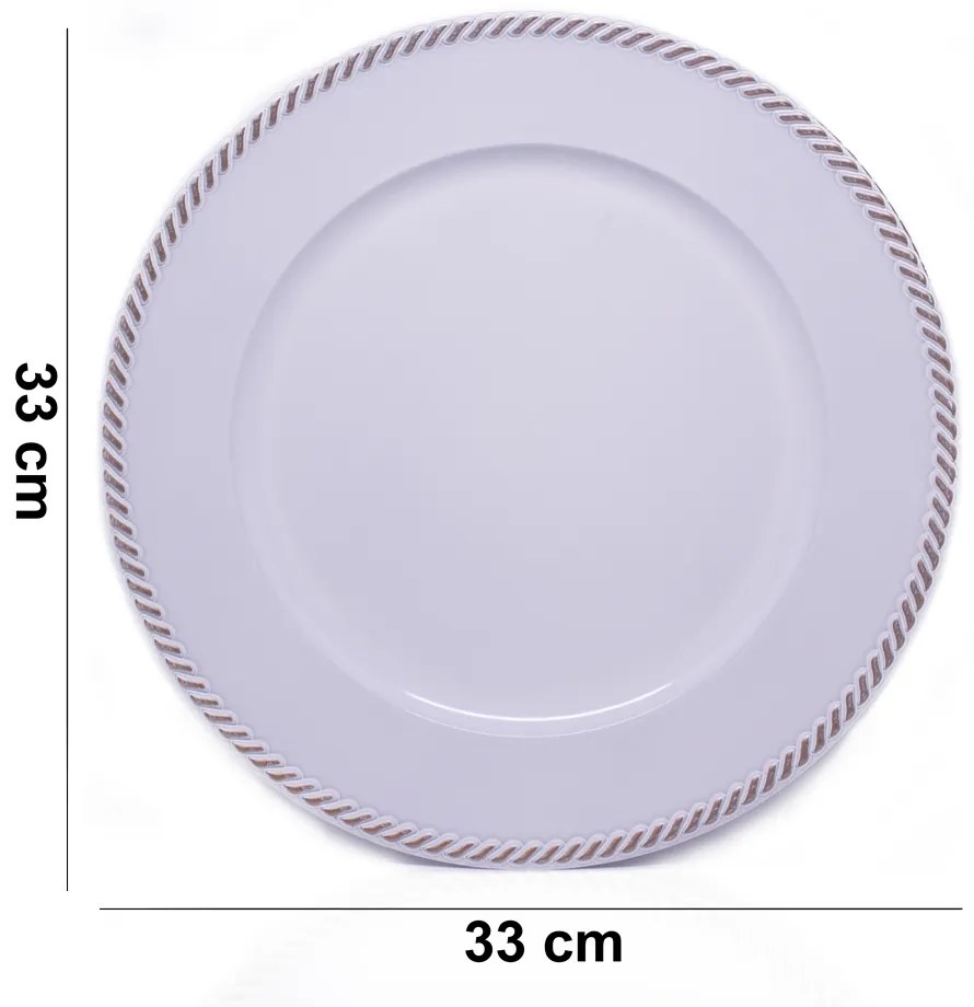 Sousplat Para Prato De Mesa Decorativo Branco Com Detalhes em Rose 33 cm - D'Rossi