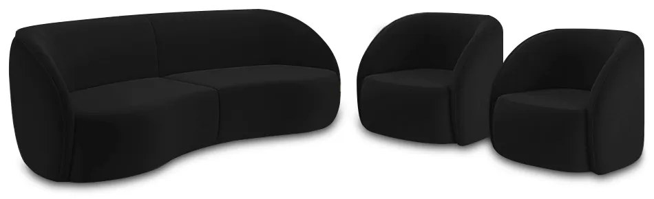 Conjunto Sofá Sala de Estar Bipartido 288cm e 2 Poltronas Clarke Veludo Preto G45 - Gran Belo
