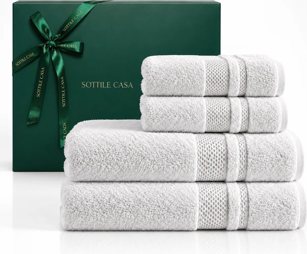 Kit 4 Pçs Toalhas Karsten 100% Algodão Yves c/ Caixa de Presente Natal - Branco  Branco
