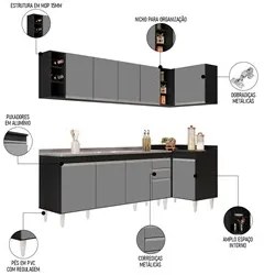Armário de Cozinha Modulado de Canto Esquerdo 5 Peças CP54 com Pia Ino