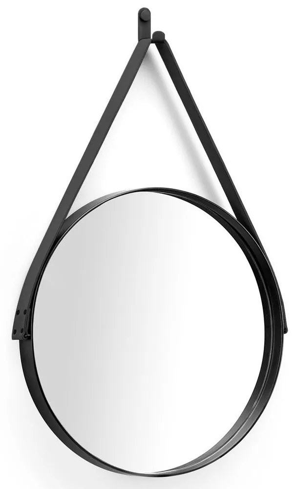 Espelho Redondo 50 cm Decorativo Adnet Preto Escandinavo com Alça de Couro - D'Rossi