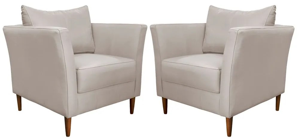 Kit 2 Poltronas Decorativa Sala de Estar Pés Palito Lubbock Couro Off White G58 - Gran Belo