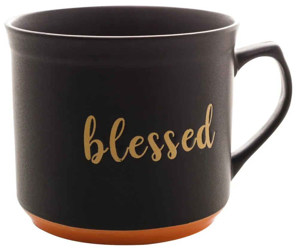 Caneca Cerâmica Blessed Preto Matt/Laranja 660ml 28551 Bon Gourmet