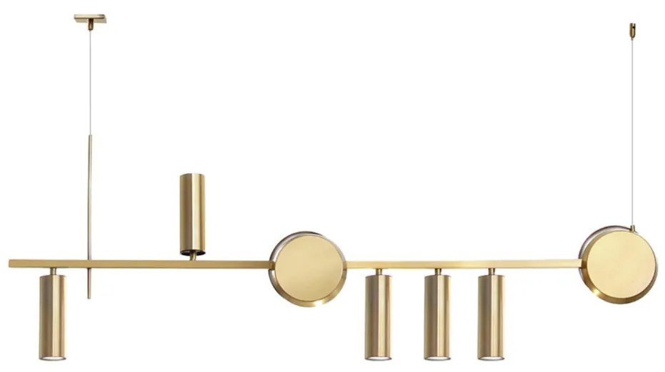 Pendente Eclipse Misto Assimetrico 120X10X43Cm Com Tubos E Discos Meta... (COBRE FOSCO, 110V)