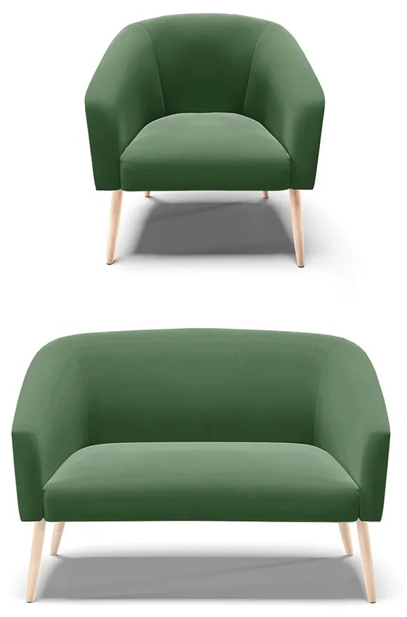 Sofá Namoradeira e Poltrona Pé Palito Natural Stella Suede D03 - D'Rossi - Verde