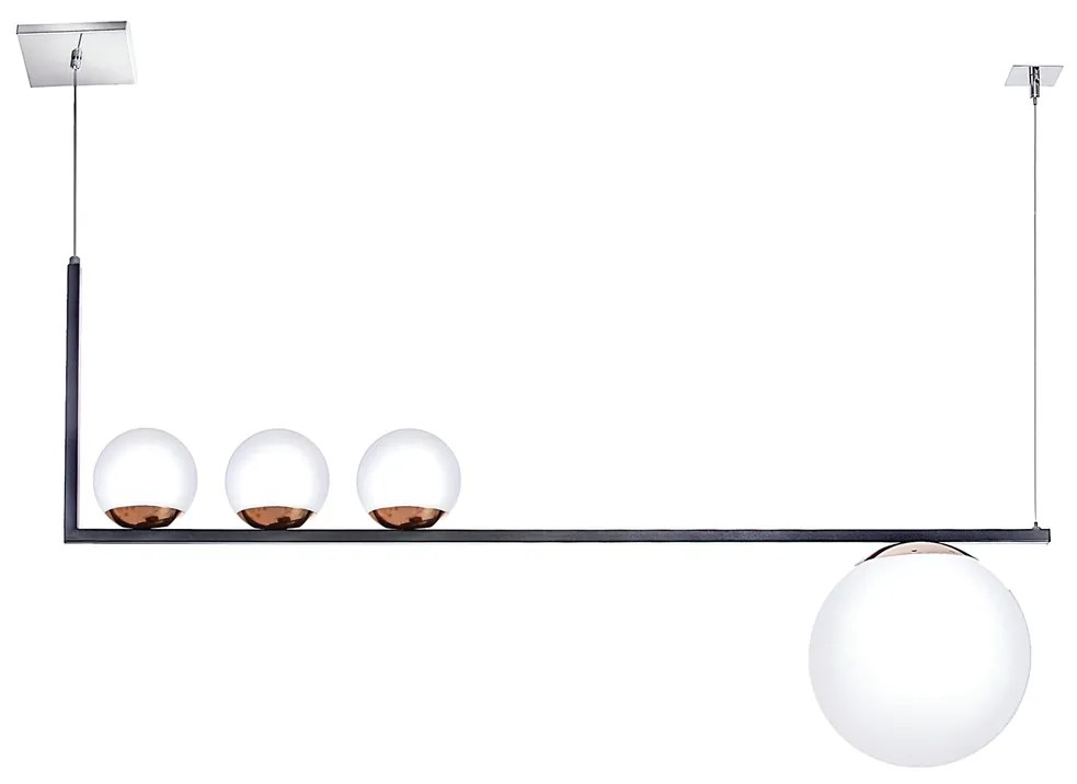 Pendente Retangular 100X25X60Cm Metal E Vidro 3 X G9 / 1 X E27 - 03 Gl... (PRETO / COBRE BRILHO, FOSCO)