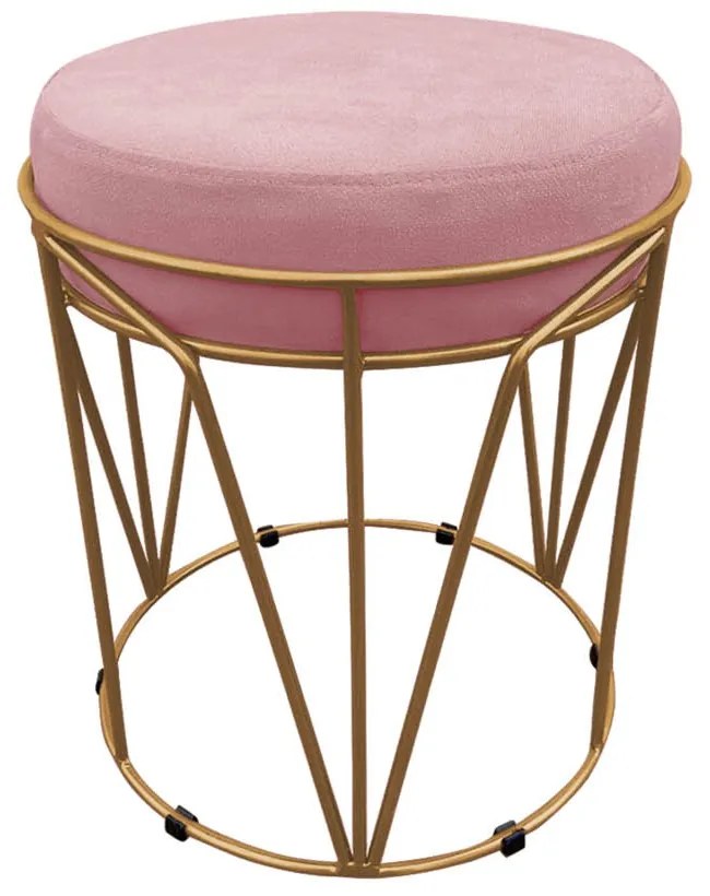 Puff Multiuso com Mesa Babu 2 em 1 Suede Base Dourado D'Rossi - Rose