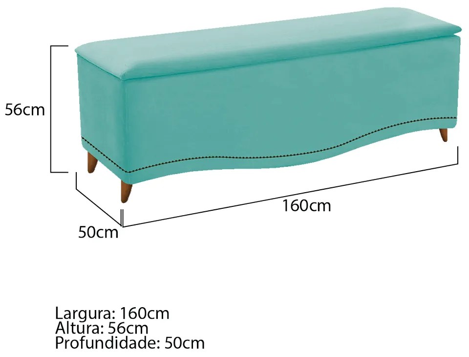 Calçadeira Estofada Yasmim 160 cm Queen Size Suede Azul Tiffany - ADJ Decor