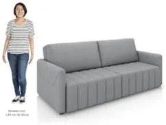 Sofá Cama Casal Retrátil 3 Lugares 220cm Atlas Z32 Linho Cinza - Mpoze