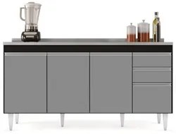 Balcão Gabinete com Pia Inox 160cm Arkansas Preto/Cinza – Lumil