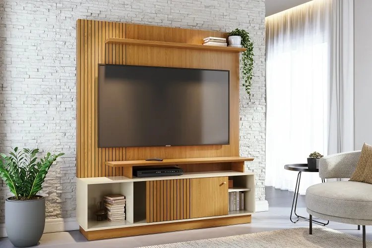 Home Theater Ares Cinamomo/Off White - Madetec Móveis