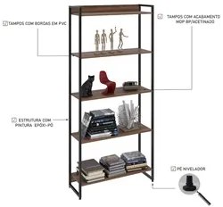Estante Livreiro Dynamica Industrial 80cm 5 Prateleiras C08 Nogal - Mp