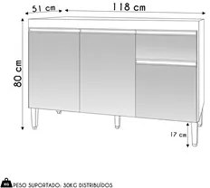 Balcão de Cozinha Para Pia 120cm 1 Gaveta Tatiane Amêndoa/Preto - AJL
