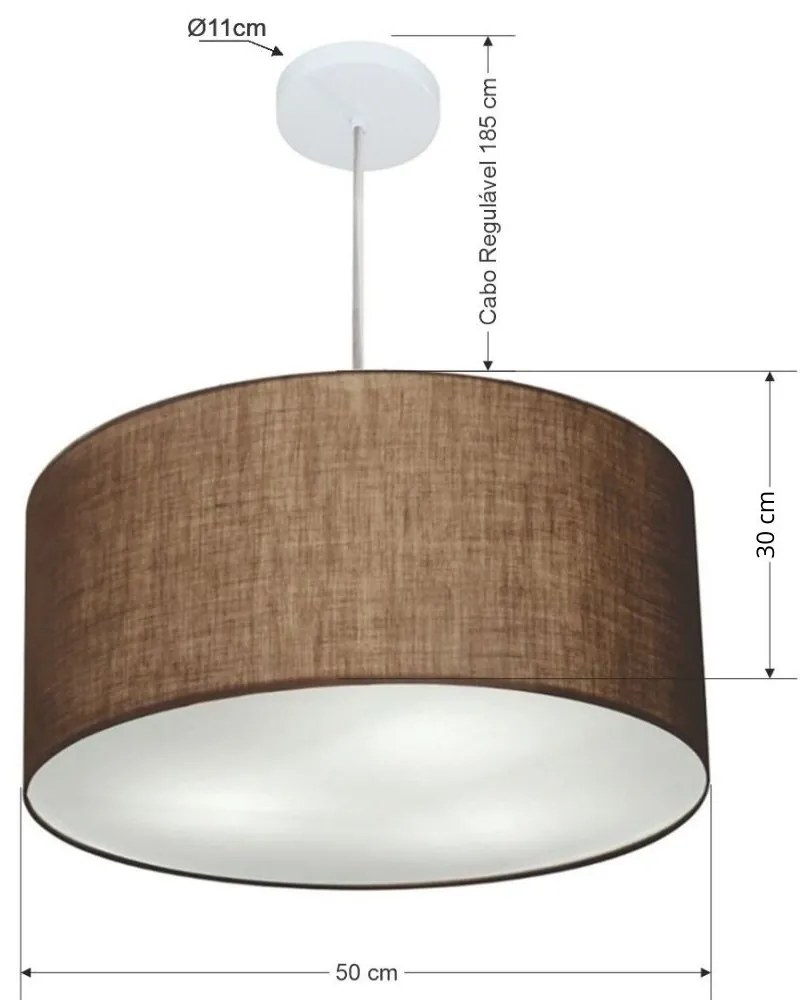 Lustre Pendente Cilíndrico Md-4245 Cúpula em Tecido 50x30cm Café - Bivolt